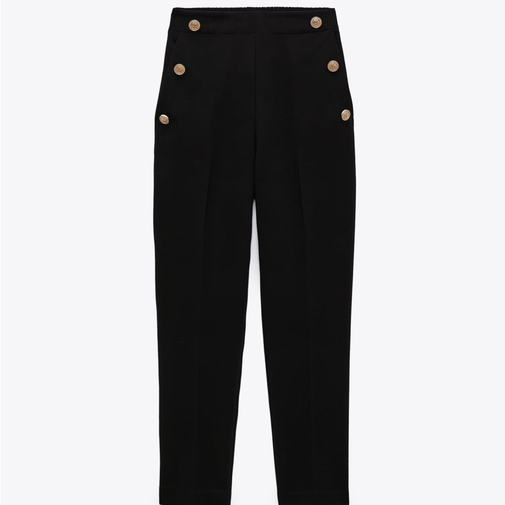 Zara NWT straight leg pant with metallic gold buttons black